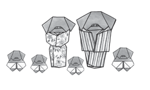 Pig family in kimono